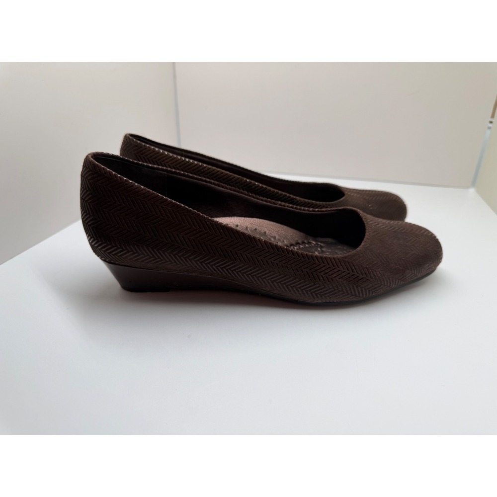 Trotters Brown Herringbone Textured Wedge Pumps Low Heel Round Toe Shoes 8‎